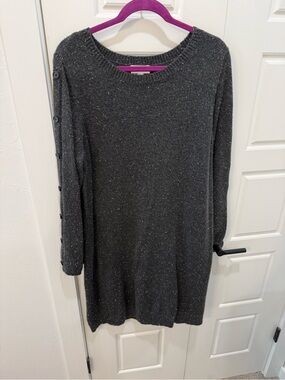 Knit Long-Sleeve Sweater Dress - Charcoal